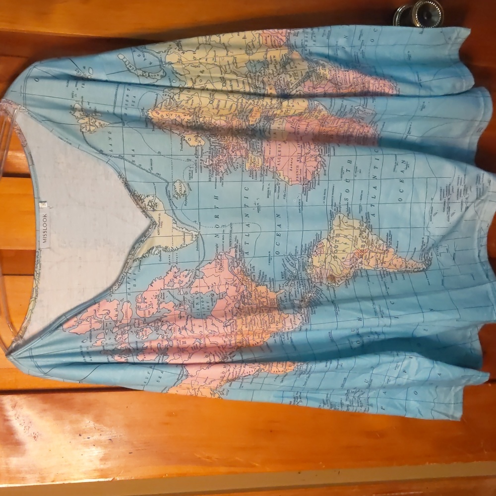 Plus size MISS LOOK 3X world Atlas tunic t shirt 100% cotton, brand new